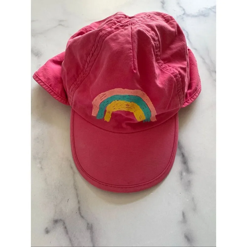 Olaian kids girls toddler sun spf hat back visor neck protection rainbow hot pin
